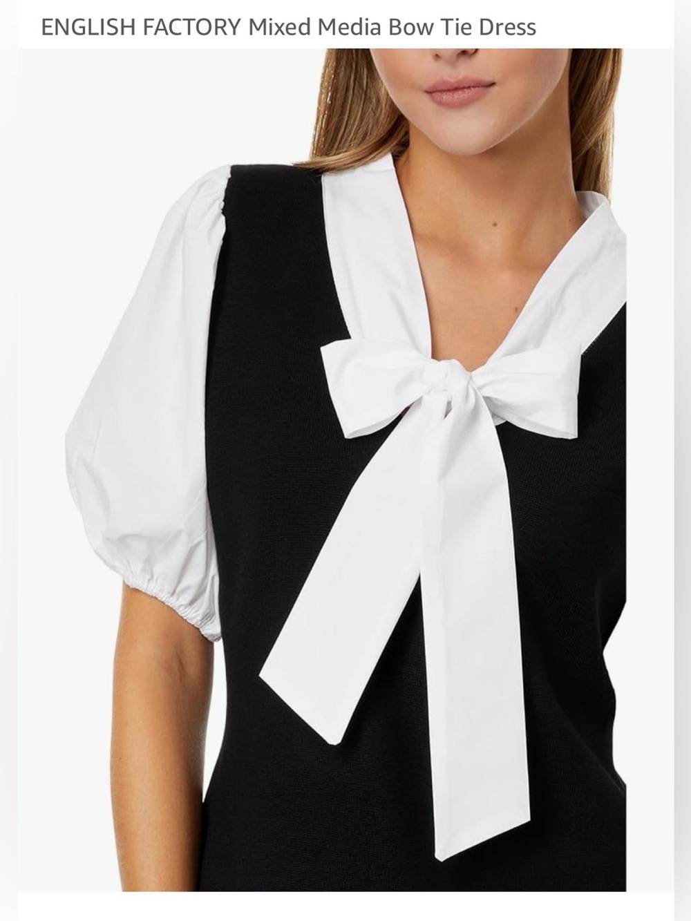 English Factory Black Mini Dress with White Bow Tie - Picture 3 of 7